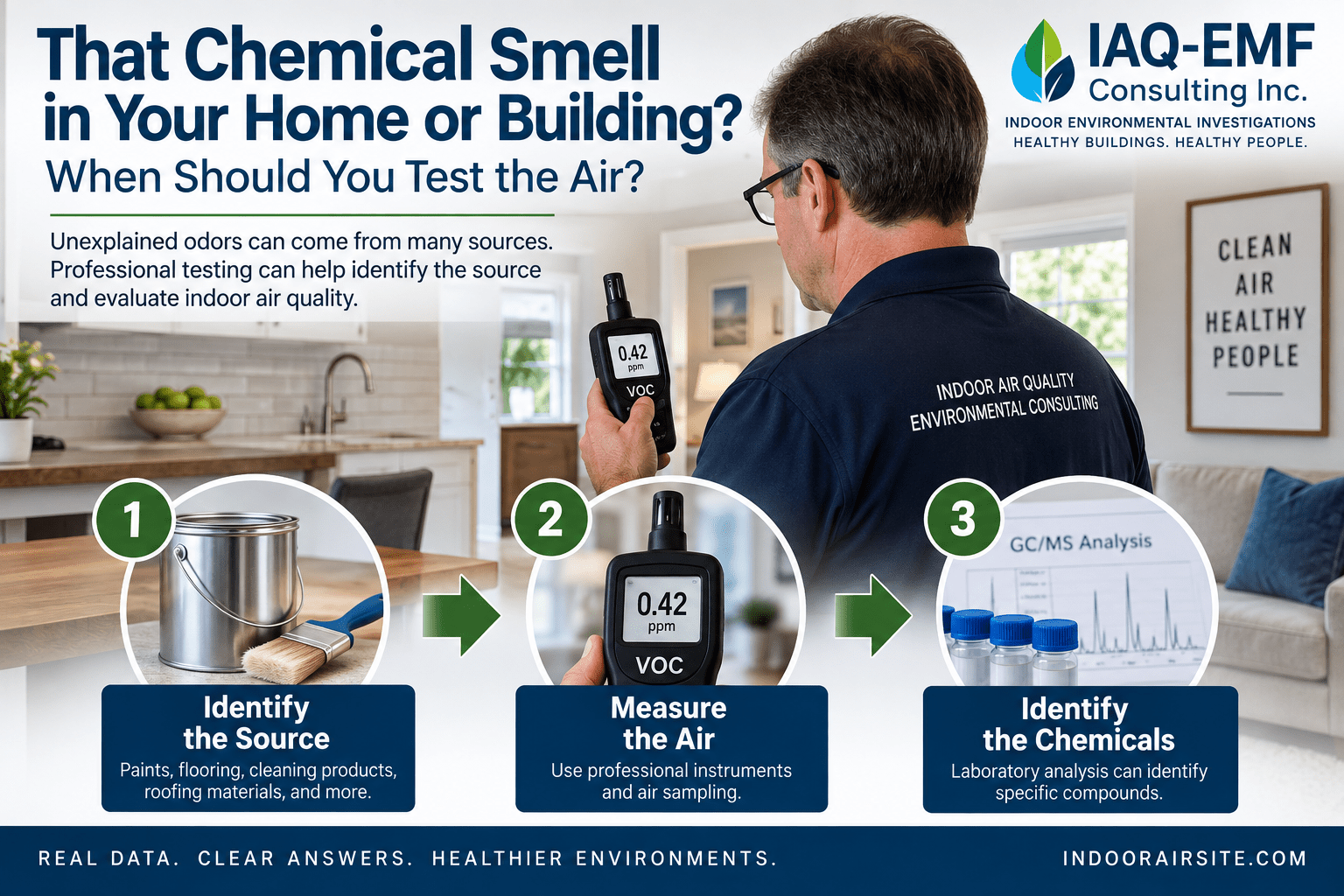 When unidentified chemical odors require indoor air quality testing.